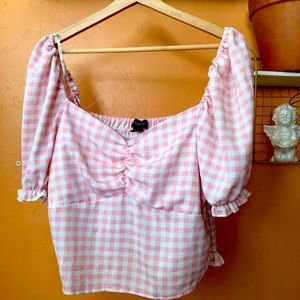 Pink and white plaid crop top 1X